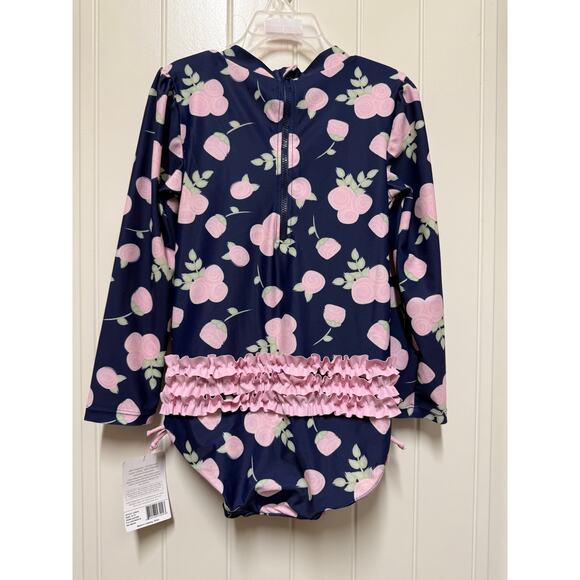 NWT Hudson Baby Girls Swimsuit long sleeve rash guard Navy floral Size 6-7Year - Picture 4 of 7